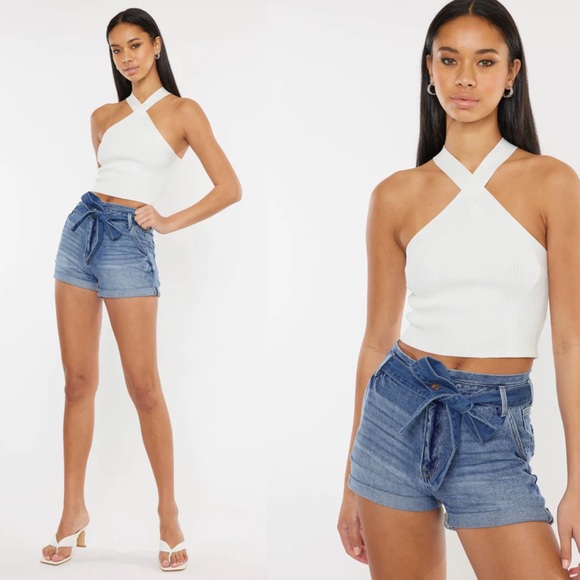 KanCan High Rise Belted Cuffed Shorts 6 28 - Picture 2 of 12